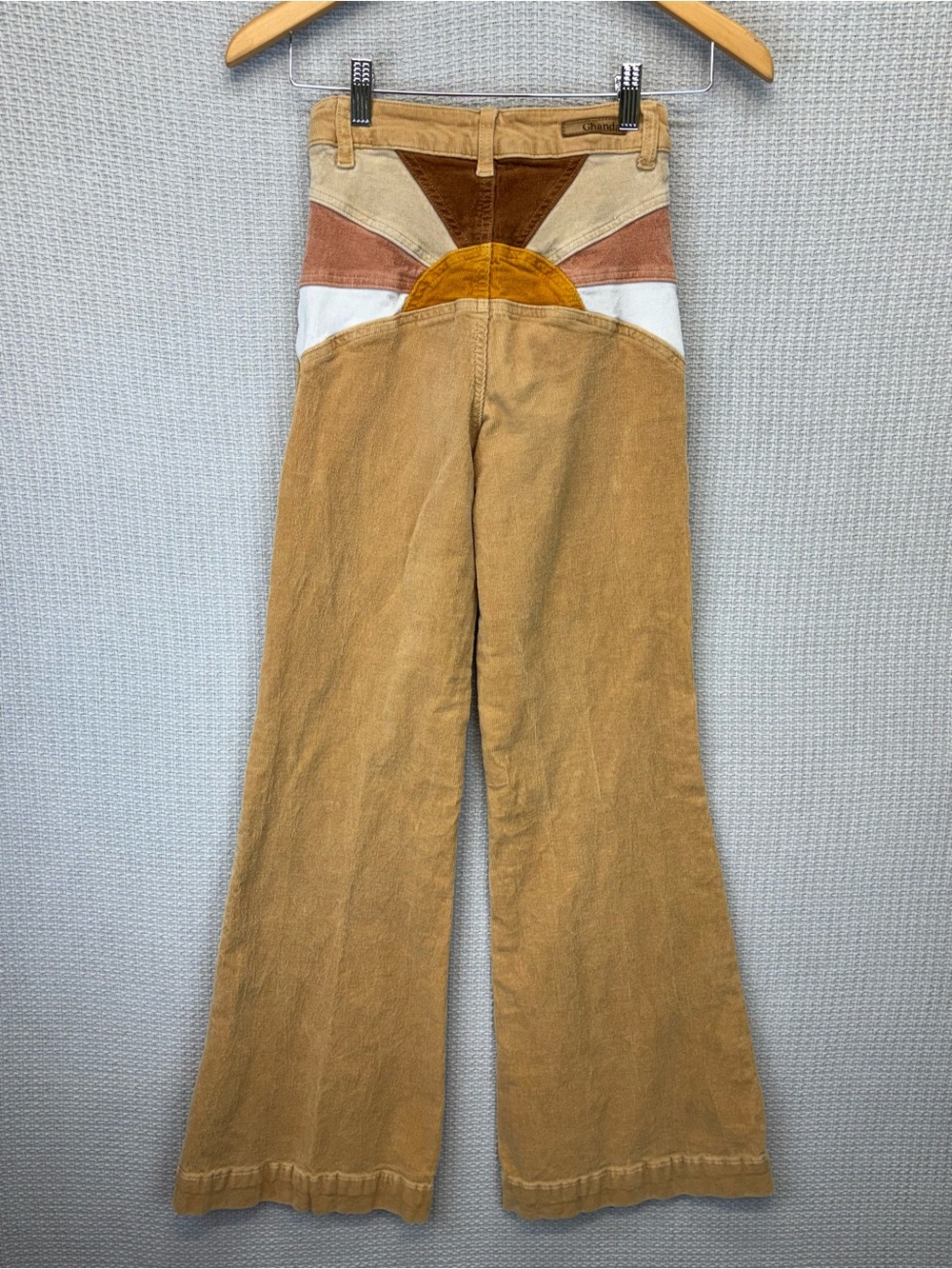Ghanda Tan Corduroy Wide Leg Pants with Sunset Patch